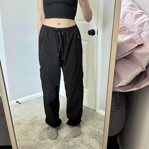 Black parachute cargo pants